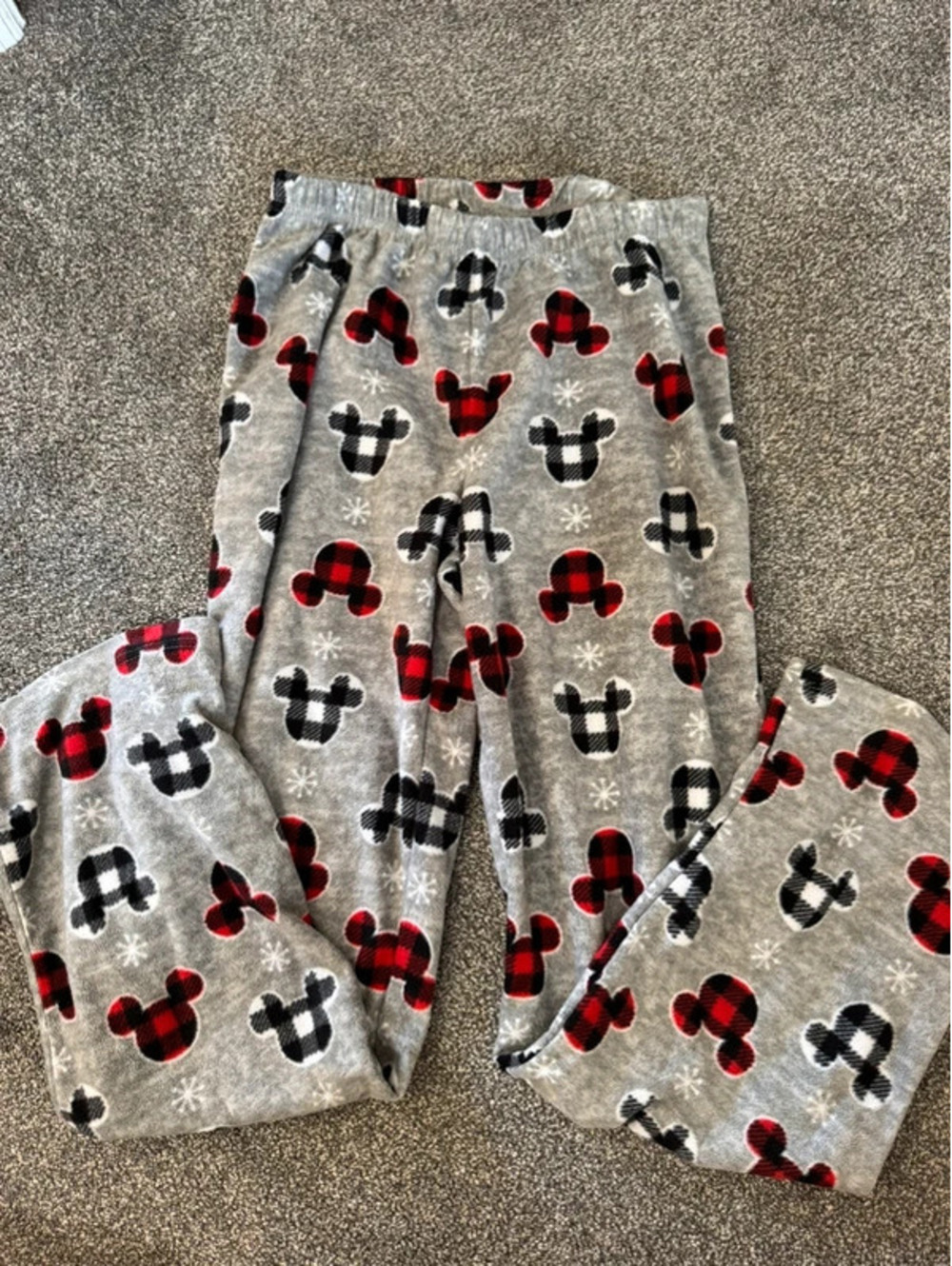 Women’s Disney Mickey Mouse gray plaid Christmas pajama pants XS